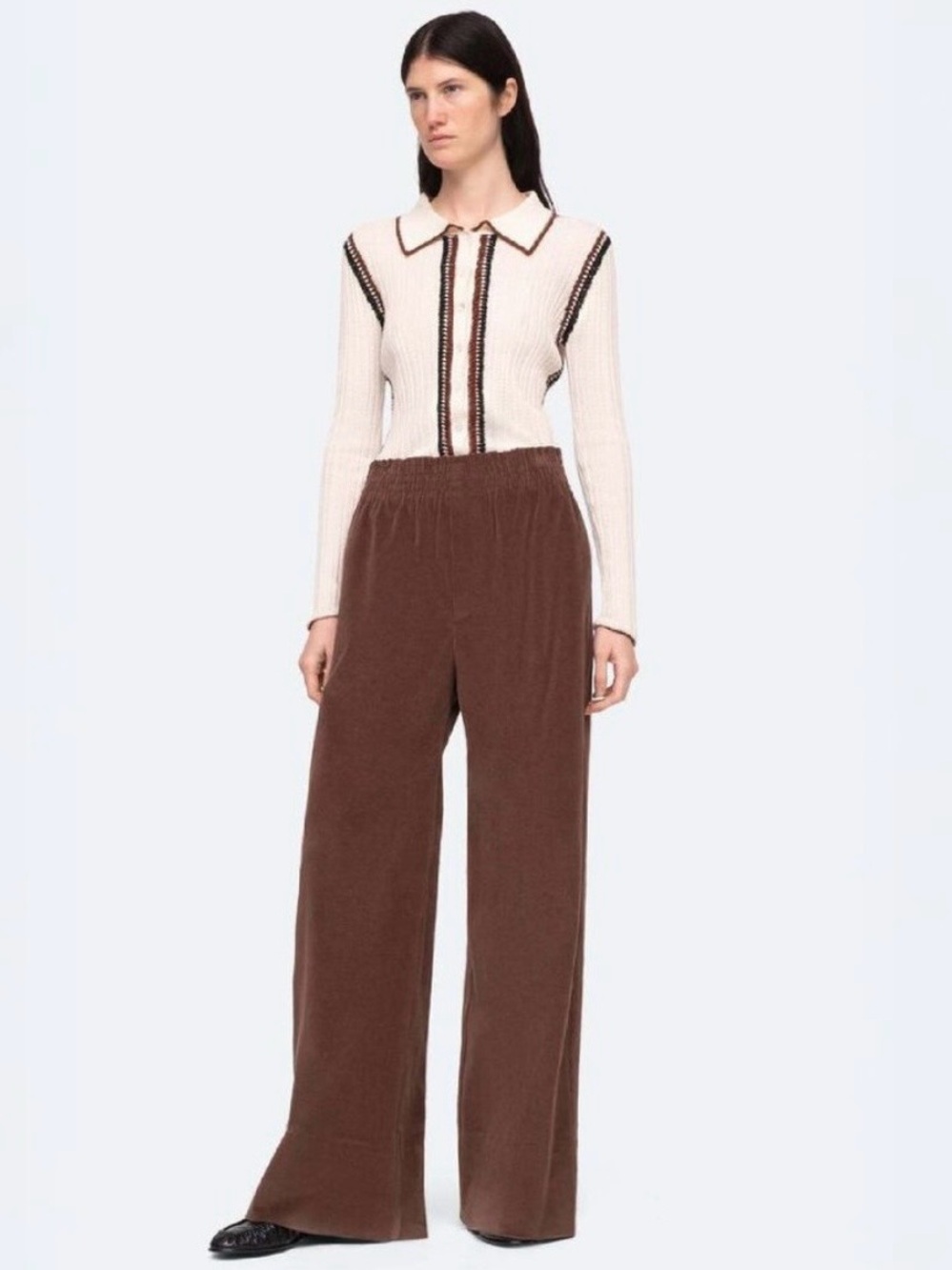 Sea New York Women’s Cotton High Waist Corduroy Wide-Leg Pants Trousers Brown 0